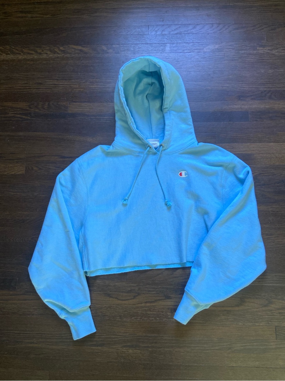 Champion Light Blue Cropped Hoodie